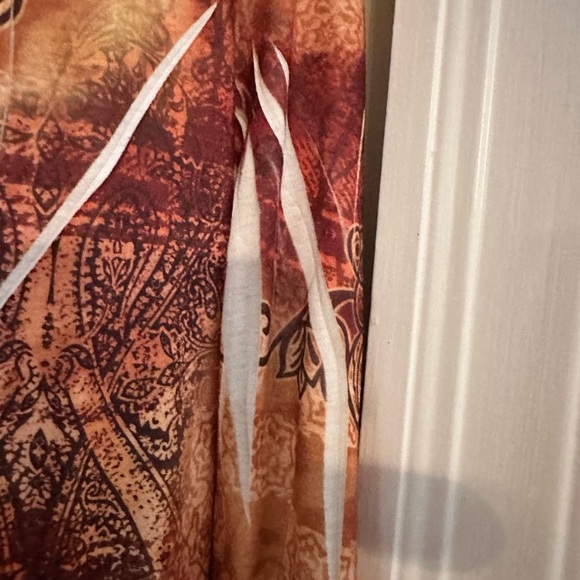 New Directions Orange Brown Graphic Embellished Blouse - Picture 2 of 7